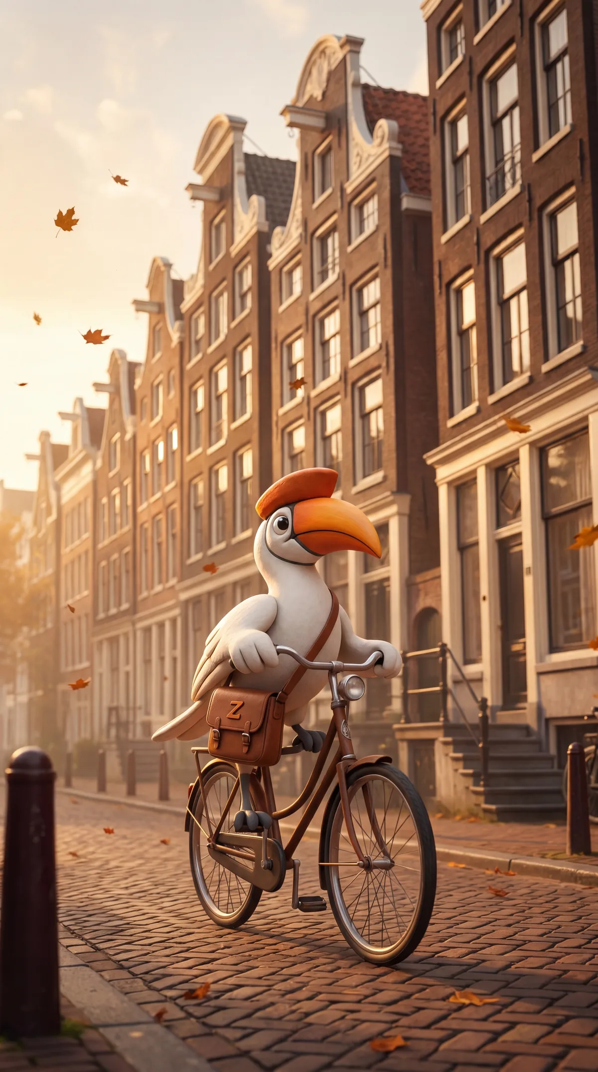 Zazu, de mascotte van Zazu, op de fiets door de stad