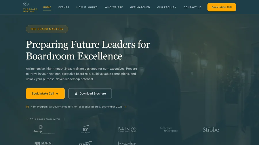 De homepage van The Board Mastery, door ZAZU gebouwd