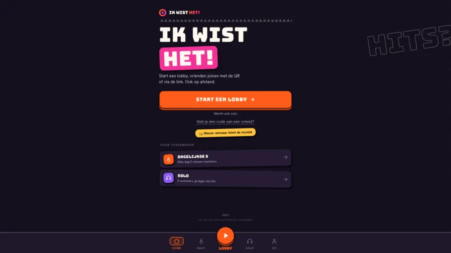 De homepage van Ik wist het, het quizspel dat we zelf bouwden