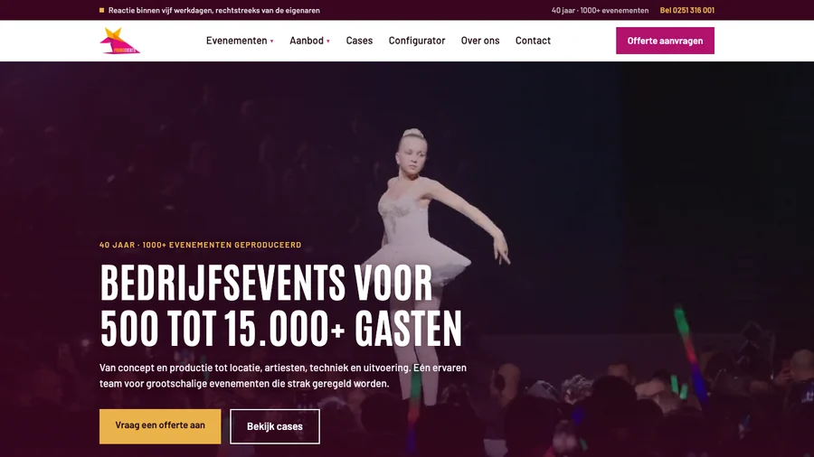 De homepage van PromoEvents, door ZAZU gebouwd